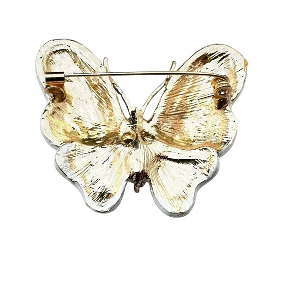 Womens Butterfly Brooch Multicolor Crystal Gold Tone Statement Pin - Picture 2 of 3